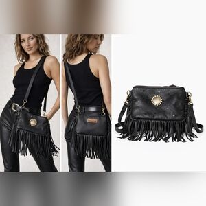 New Keep It Gypsy Fringe Crossbody Buffalo Head Nickel‎ Leather Stars Crystals